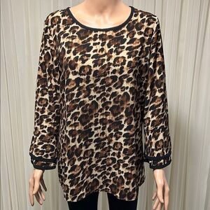 Tacera Leopard Print Long Sleeve Top - Black and Brown
